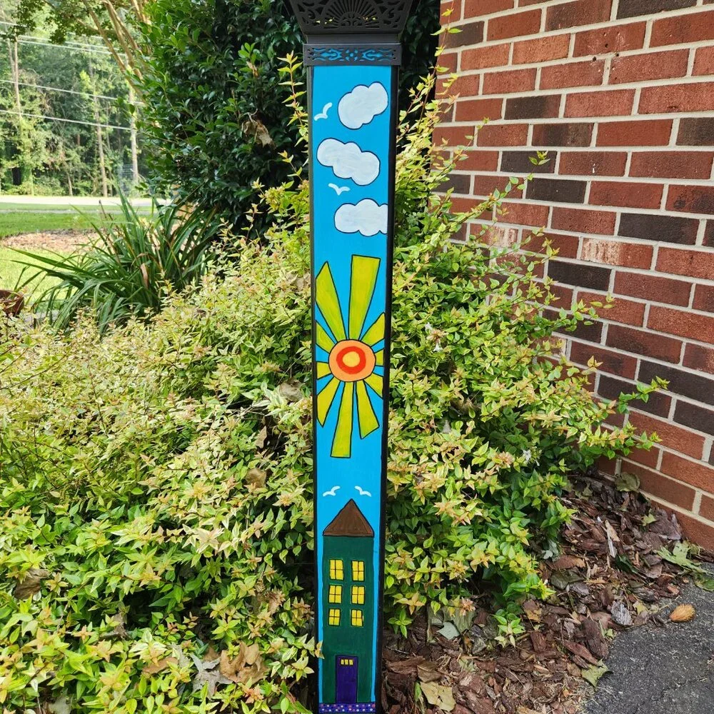 Garden Peace Pole Hand Painted Solar Light and Wire Stand Customized Yard Art